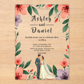 Romantische bruid en bruidegom bloementuin bruilof acryl uitnodigingen (Voorkant)