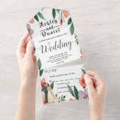 Romantische bruid en bruidegom bloementuin bruilof all in one uitnodiging (Afscheurbaar)