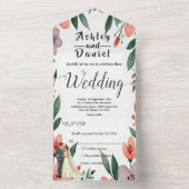Romantische bruid en bruidegom bloementuin bruilof all in one uitnodiging (Binnen)