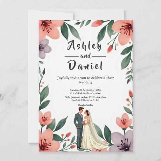 Romantische bruid en bruidegom bloementuin bruilof kaart (Voorkant)