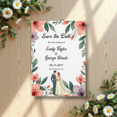 Romantische bruid en bruidegom bloementuin bruilof save the date