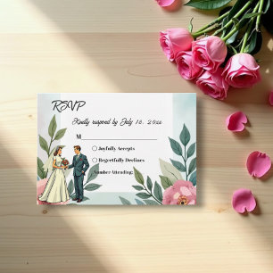 Romantische Bruid En Bruidegom Waterverf Bloemen B RSVP Kaartje
