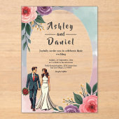 Romantische bruid en bruidegom Waterverf bloemenbr Acryl Uitnodigingen (Voorkant)