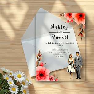 Romantische bruid en bruidegom Waterverf bloemenbr Acryl Uitnodigingen