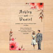 Romantische bruid en bruidegom Waterverf bloemenbr Acryl Uitnodigingen (Voorkant)