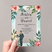 Romantische bruid en bruidegom Waterverf bloemenbr Acryl Uitnodigingen (Insitu (Draagbaar))