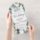 Romantische bruid en bruidegom Waterverf bloemenbr All In One Uitnodiging (Afscheurbaar)