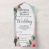 Romantische bruid en bruidegom Waterverf bloemenbr All In One Uitnodiging (Binnen)