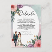 Romantische bruid en bruidegom Waterverf bloemenbr Informatiekaartje (Voorkant)
