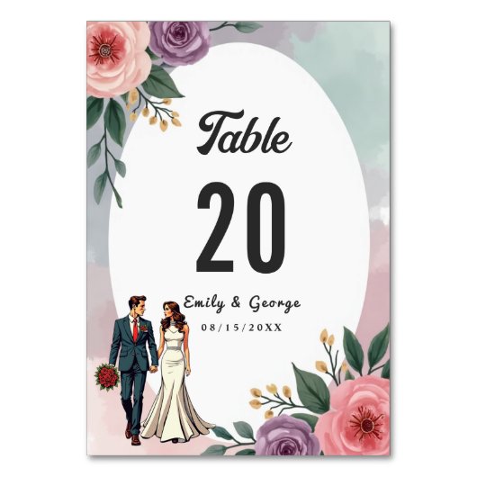 Romantische bruid en bruidegom Waterverf bloemenbr Kaart (Voorkant)