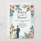 Romantische bruid en bruidegom Waterverf bloemenbr Kaart (Voorkant)
