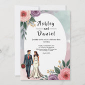 Romantische bruid en bruidegom Waterverf bloemenbr Kaart (Voorkant)