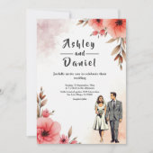 Romantische bruid en bruidegom Waterverf bloemenbr Kaart (Voorkant)