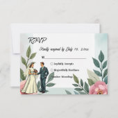 Romantische bruid en bruidegom Waterverf bloemenbr RSVP Kaartje (Voorkant)
