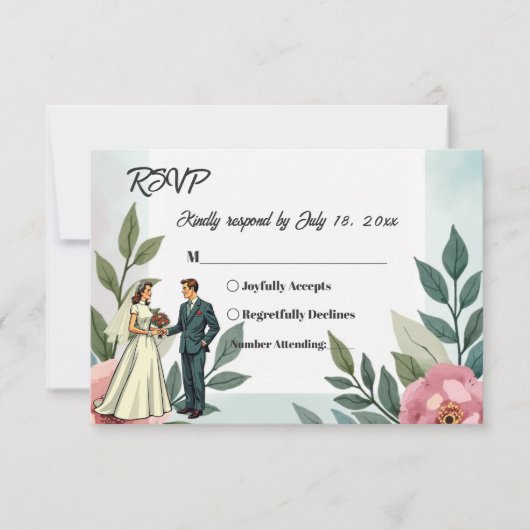 Romantische bruid en bruidegom Waterverf bloemenbr RSVP Kaartje (Voorkant)