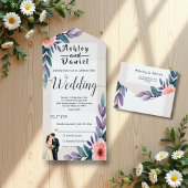 Romantische bruid en bruidegom zomer bloemenbruilo all in one uitnodiging