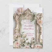 Romantische Bruidsdouche Save the Date | Roze Roos (Voorkant)