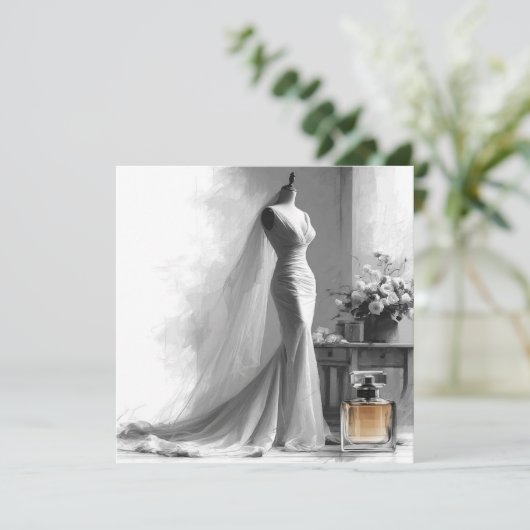 Romantische  bruidsschets bruiloft uitnodiging (Staand voorkant)