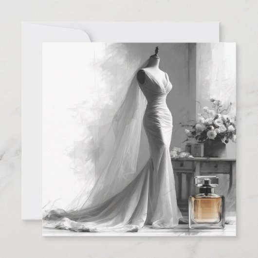 Romantische bruidsschets bruiloft uitnodiging (Voorkant)