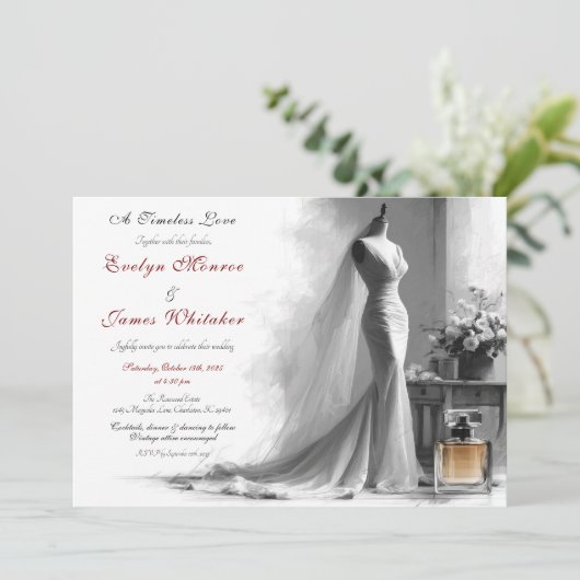 Romantische  bruidsschets bruiloft uitnodiging (Staand voorkant)