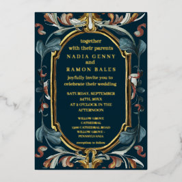 Romantische bruiloft art nouveau goud folie uitnodiging