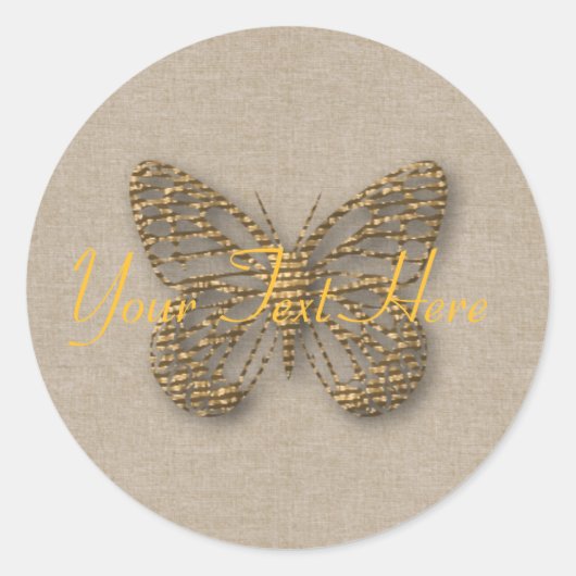 Romantische bruiloft Baby shower Golden Butterfly Ronde Sticker (Voorkant)