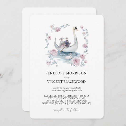 Romantische bruiloft bij de Lake Invitation Kaart (Voorkant / Achterkant)