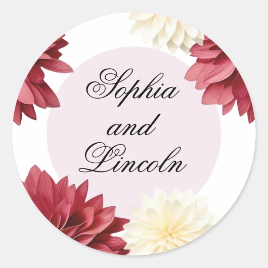 Romantische bruiloft Bloemen Ronde Sticker (Voorkant)