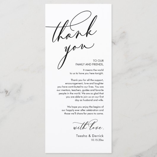 Romantische bruiloft Dank u plaats instelling Kaar Programmakaart (Voorkant)