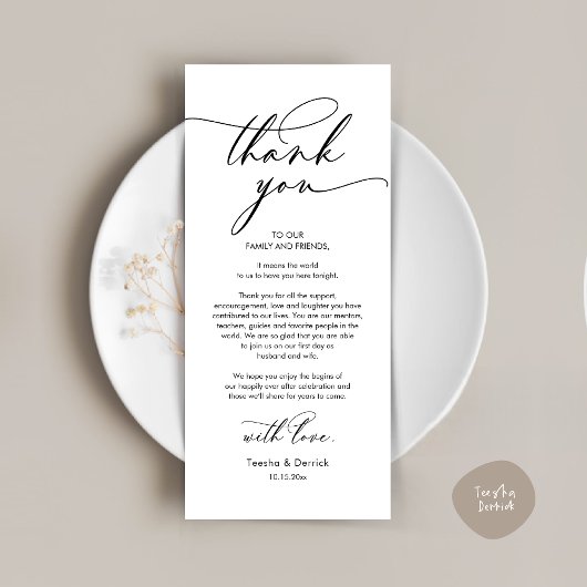 Romantische bruiloft Dank u plaats instelling Kaar Programmakaart