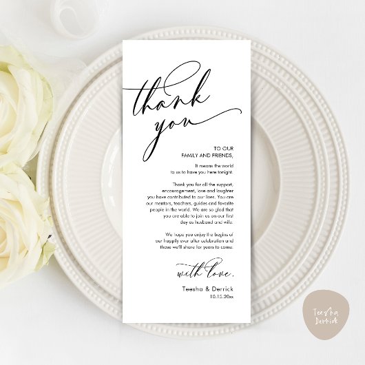 Romantische bruiloft Dank u plaats instelling Kaar Programmakaart