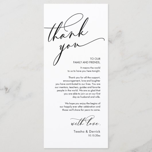 Romantische bruiloft Dank u plaats instelling Kaar Programmakaart (Voorkant)