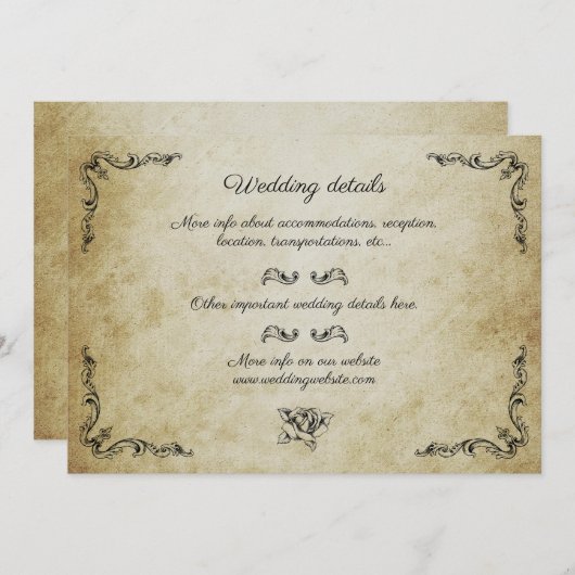  romantische bruiloft details kaart (Voorkant / Achterkant)