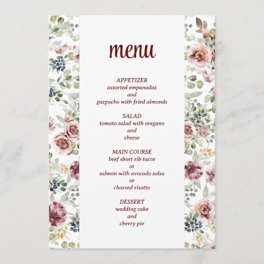 Romantische bruiloft elegante bloemenmenu  menu (Voorkant)
