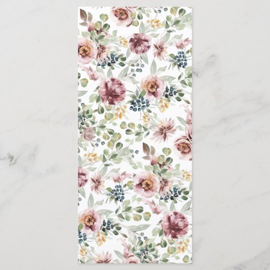 Romantische bruiloft elegante bloemenmenu  menu (Achterkant)