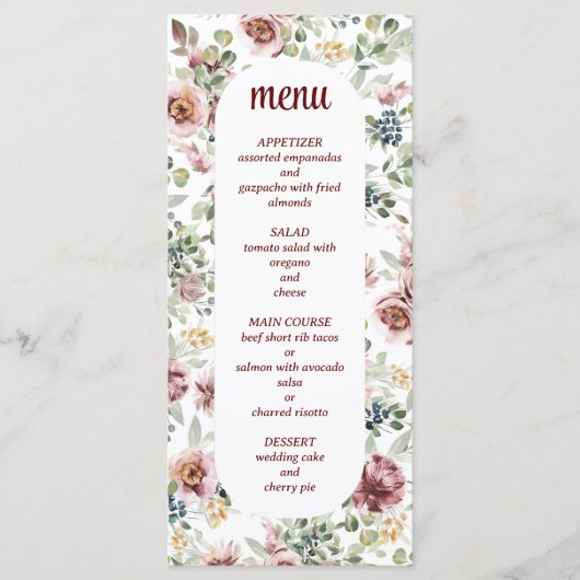 Romantische bruiloft elegante bloemenmenu  menu (Voorkant)