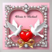 Romantische bruiloft hart Lijst met duiven Poster (Voorkant)