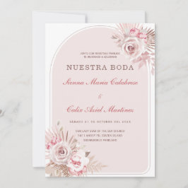 Romantische bruiloft in zacht roze met bloemen kaart
