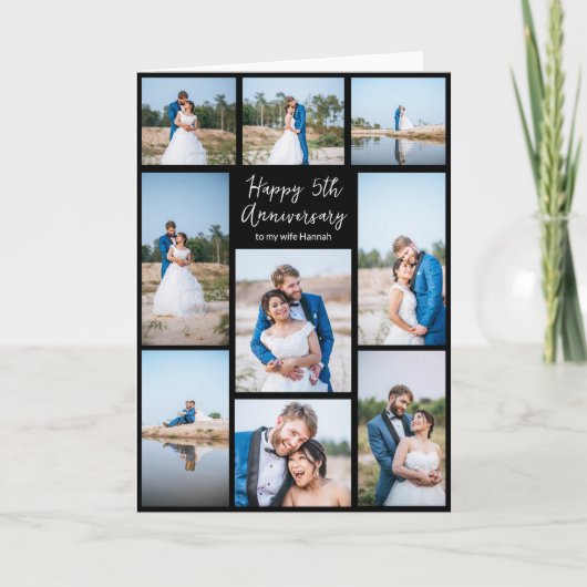 Romantische bruiloft Jubileum foto collage zwart Kaart (Voorkant)