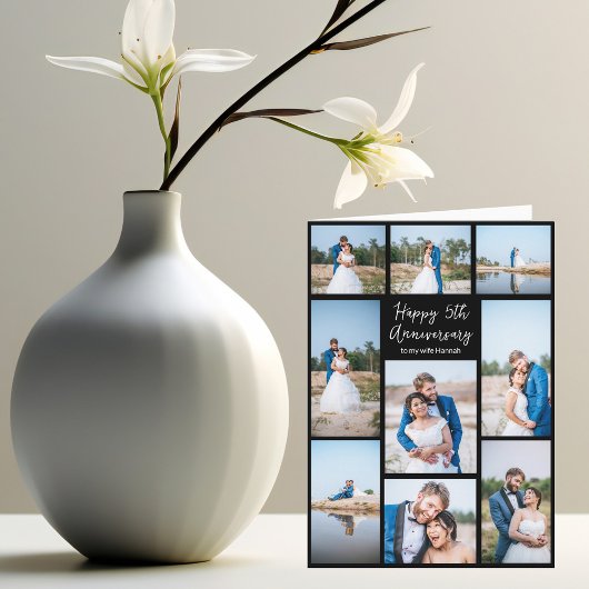 Romantische bruiloft Jubileum foto collage zwart Kaart