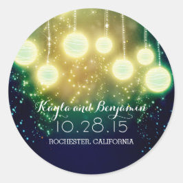 romantische bruiloft lantaarns blauwgroen ronde sticker