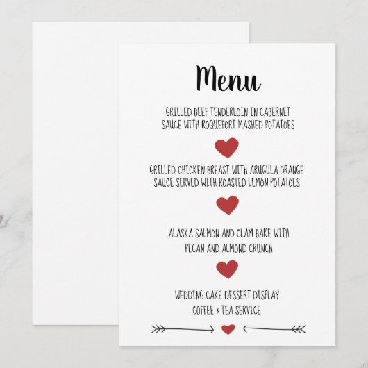 ROMANTISCHE BRUILOFT MENU KAART (Voorkant / Achterkant)