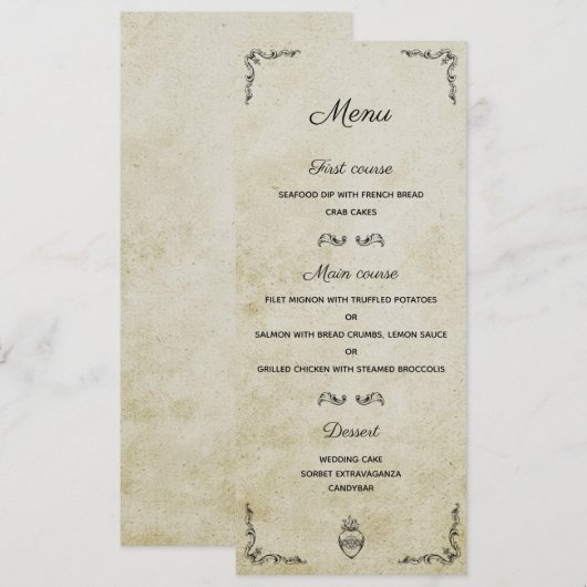  romantische bruiloft menukaart (Voorkant / Achterkant)