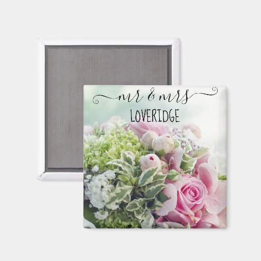 Romantische bruiloft met roze rozen magneet (Voorkant / Achterkant)