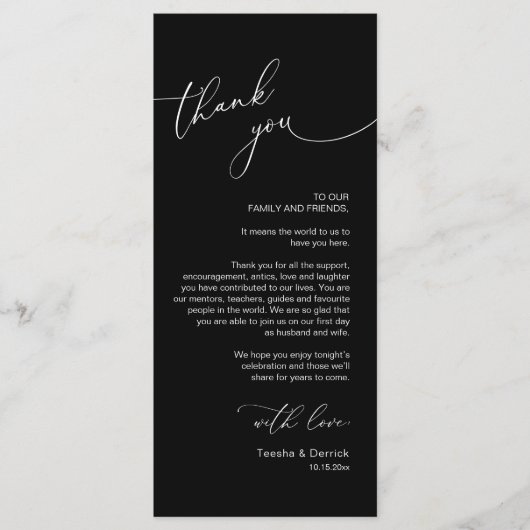 Romantische bruiloft plaats instelling dank u kaar programmakaart (Voorkant)