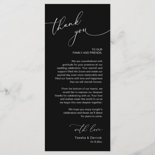 Romantische bruiloft plaats instelling dank u kaar programmakaart (Voorkant)