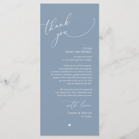 Romantische bruiloft plaats instelling dank u kaar programmakaart (Voorkant)