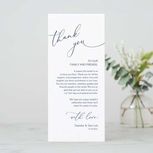 Romantische bruiloft plaats instelling dank u kaar programmakaart (Staand voorkant)