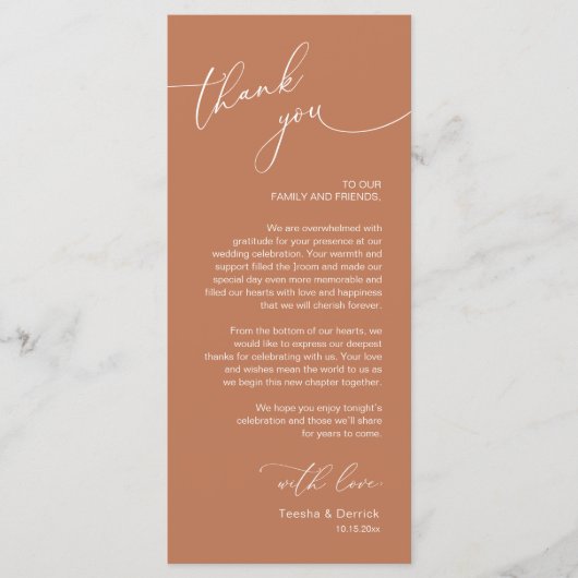 Romantische bruiloft plaats instelling dank u kaar programmakaart (Voorkant)