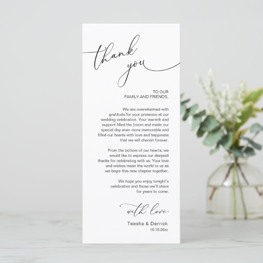 Romantische bruiloft plaats instelling dank u kaar programmakaart (Staand voorkant)